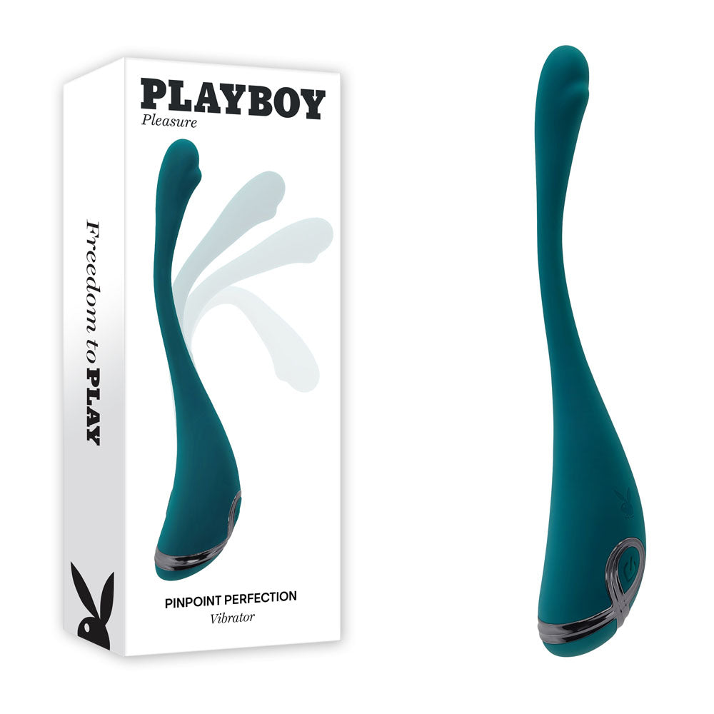 Playboy Pleasure Pinpoint Perfection – USB Rechargeable 19.3 cm Poseable Slim Vibrator Green > Sex Toys For Ladies > Clitoral Vibrators and Stimulators Main image