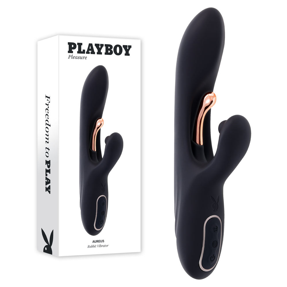 Playboy Pleasure Aureus 22.7 cm USB Rechargeable Rabbit Vibrator with Internal Flicker Feature Black VIBRATORS-RABBIT