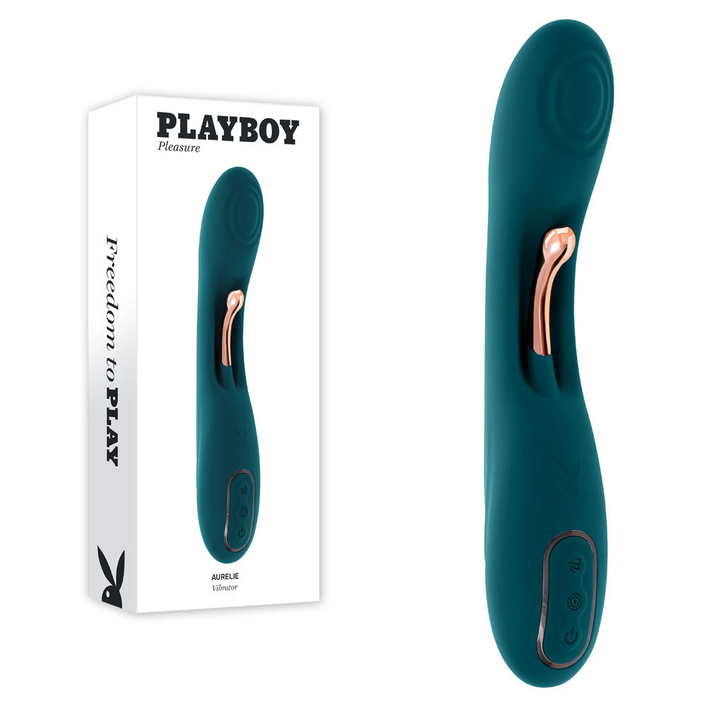 Playboy Pleasure Aurelie 22.7 cm USB Rechargeable Vibrator with Internal Flicker for G-Spot Stimulation Green Vibrators