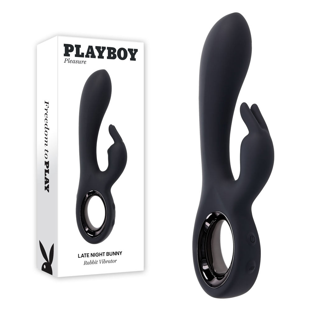 Playboy Pleasure Late Night Bunny 20 cm USB Rechargeable Rabbit Vibrator Black VIBRATORS-RABBIT