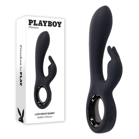 Playboy Pleasure Late Night Bunny 20 cm USB Rechargeable Rabbit Vibrator Black VIBRATORS-RABBIT
