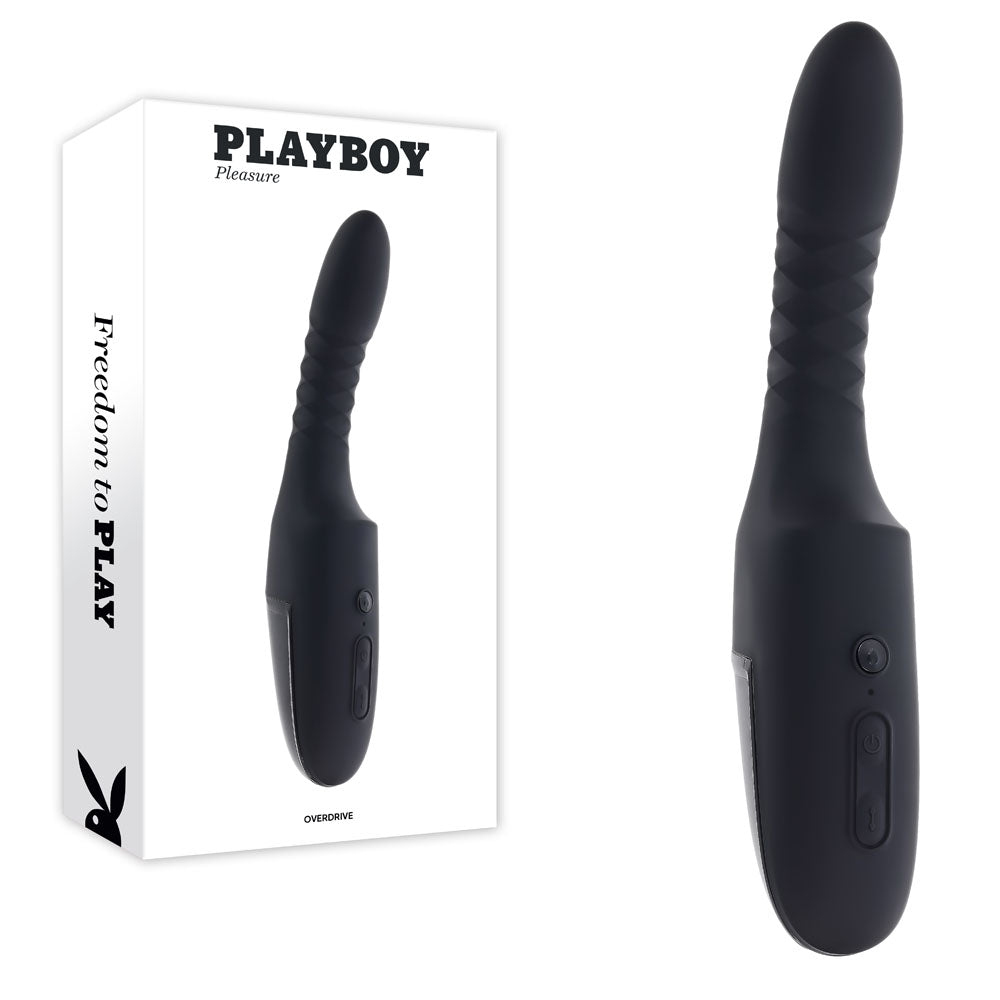 Playboy Pleasure Overdrive – 28.2 cm USB Rechargeable Thrusting Vibrator Black > Vibrators > Standard Vibrators