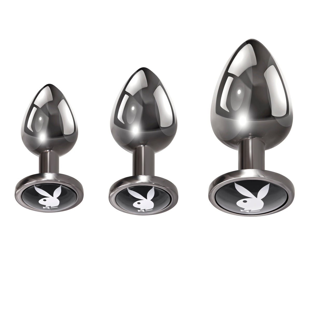 Playboy Pleasure 3 Ways Hematite Plated Metal Anal Plug Set > Anal Range > Butt Plug Kits