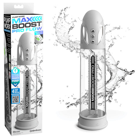 Pump Worx Max Boost Pro Flow Premium Penis Pump White PUMPS Male Electric