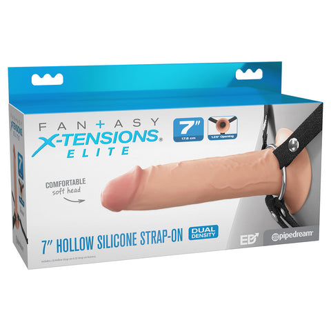 Fx Elite 7 Inch Silicone Hollow Strap On Flesh White Dildos & Dongs