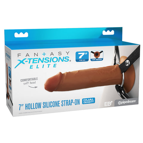 FX Elite 7 Inch Silicone Hollow Strap On in Tan Brown Dildos & Dongs