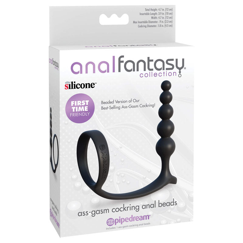 Anal Fantasy Collection Ass-Gasm Beaded Cockring with Anal Plug – Silicone Cockring and Anal Beads > Anal Range > Prostate Plugs