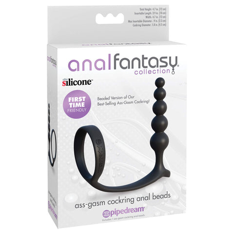 Anal Fantasy Collection Ass-Gasm Beaded Cockring with Anal Plug – Silicone Cockring and Anal Beads > Anal Range > Prostate Plugs