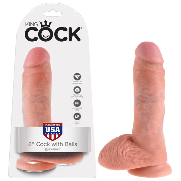 King Cock 8 Inch Cock With Balls Realistic Dong 20.3 cm Beige Dildos & Dongs
