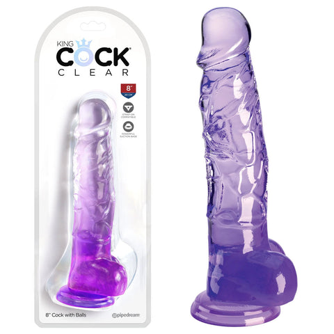King Cock Clear 8 Inch Dildo with Balls for Ultimate Pleasure Purple DONGS