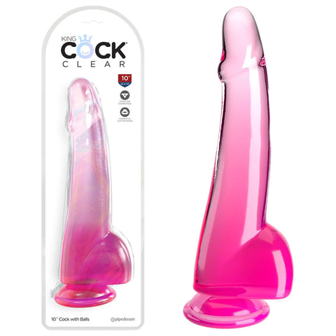 King Cock Clear 10 Inch Dildo with Balls Pink DONGS
