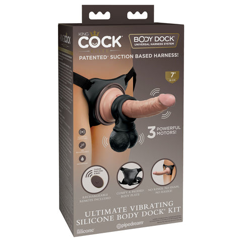 King Cock Elite Vibrating Silicone Body Dock Kit 17.8 cm Strap On Flesh STRAP-ONS