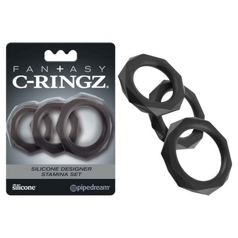 Fantasy C-Ringz Silicone Designer Stamina Set Black Cock Rings Set of 3 Sizes > Cock Ring > Sets