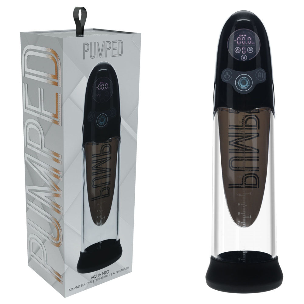 Pumped Aqua Pro Auto Pump Clear USB Rechargeable AI Enabled Submersible Auto Penis Pump Black PUMPS