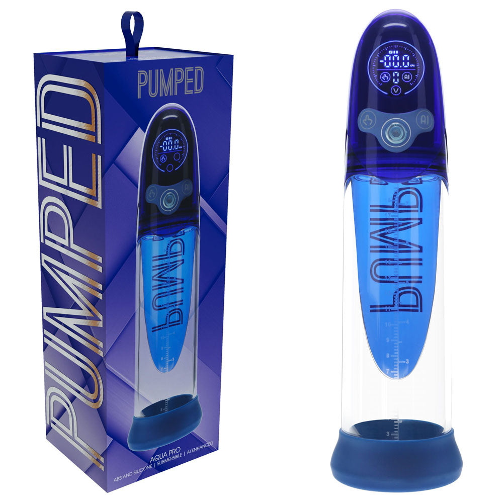 Pumped Aqua Pro Auto Pump Clear USB Rechargeable AI Enabled Submersible Auto Penis Pump Blue PUMPS