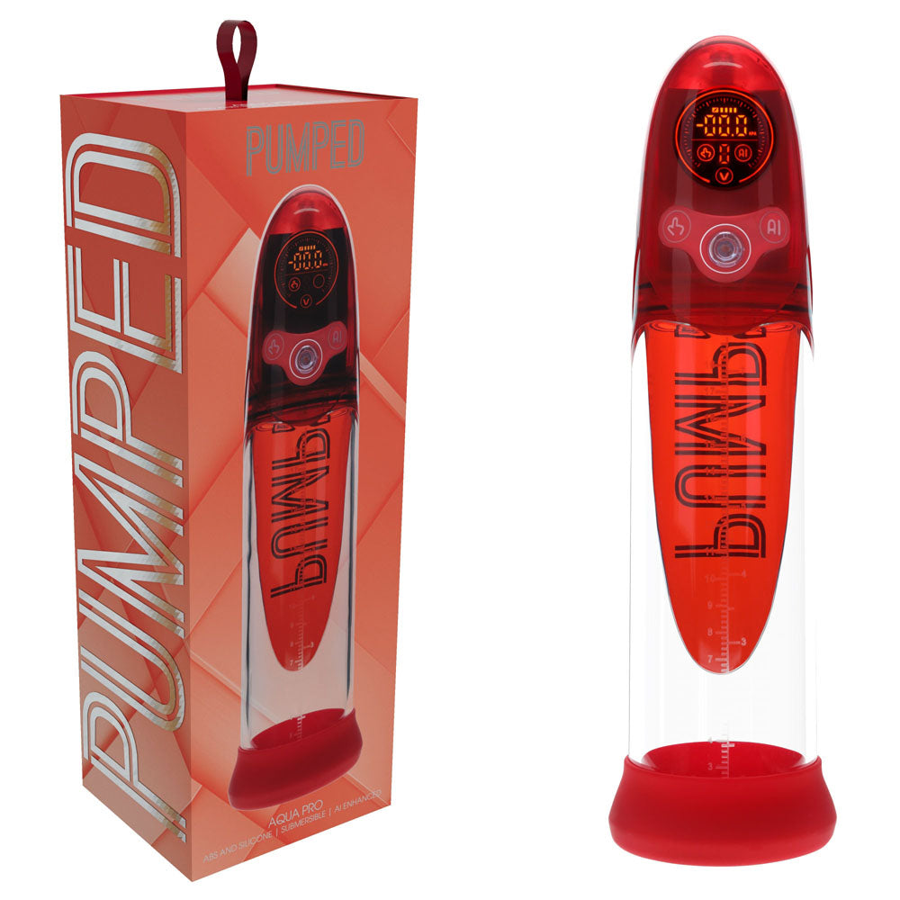 Pumped Aqua Pro Auto Pump Clear USB Rechargeable AI Enabled Submersible Auto Penis Pump Red PUMPS Male Electric
