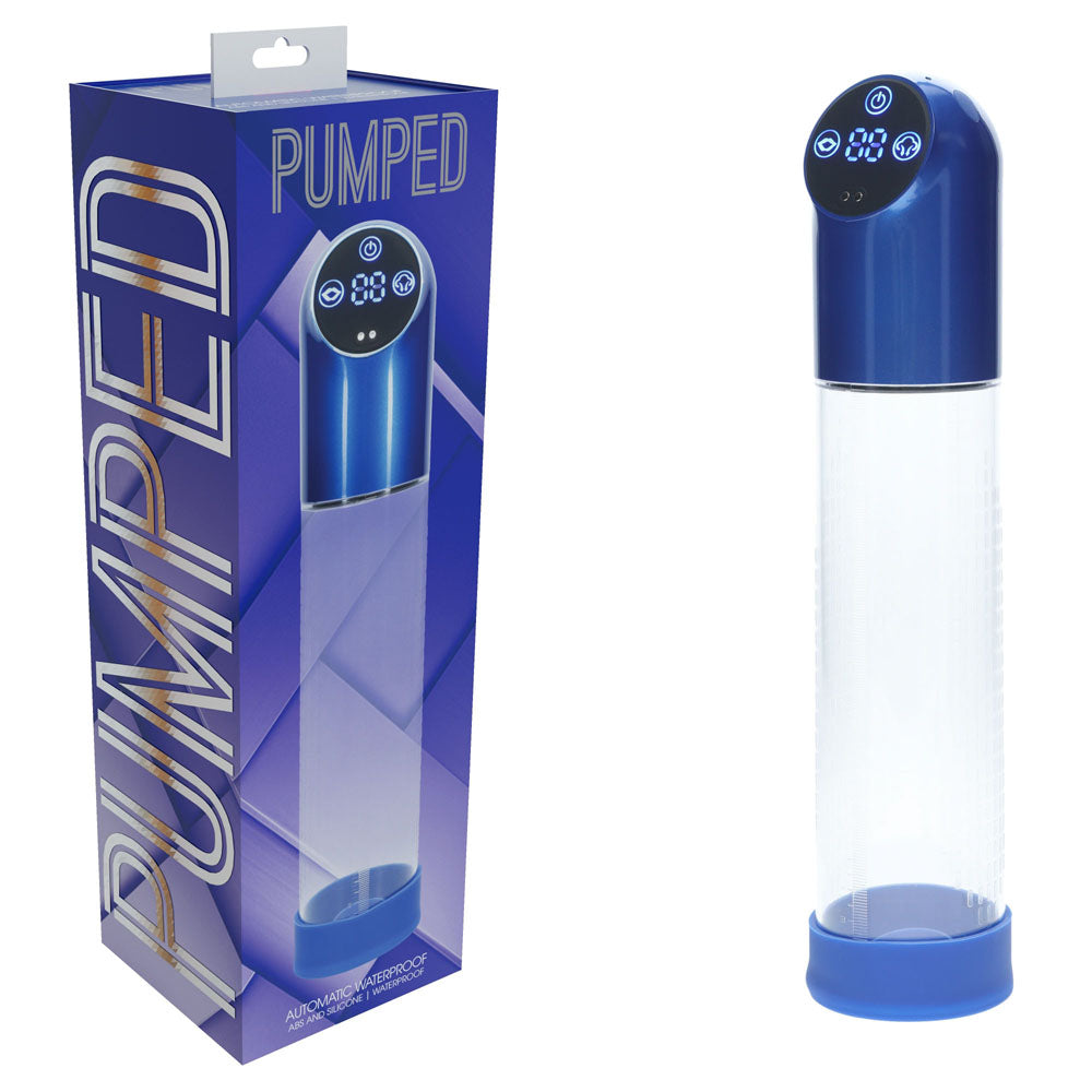 Pumped Automatic Waterproof USB Rechargeable Penis Pump Metal and Clear Design Blue PUMPS Male Electric