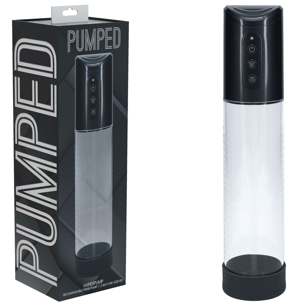 Pumped Hyperpump Automatic Penis Pump Gunmetal Grey USB Rechargeable with Silicone Insertion Sleeve Grey PUMPS Male Electric