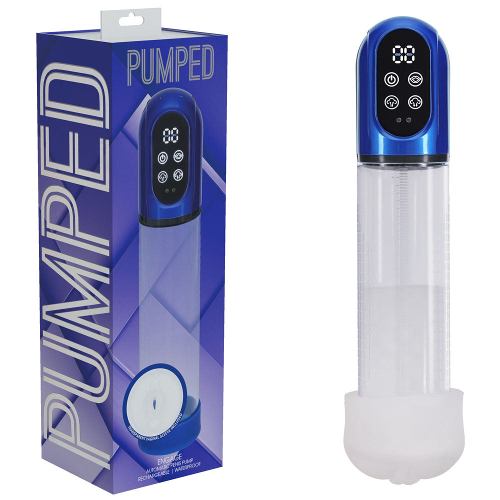 Pumped Engage Automatic Penis Pump Metallic USB Rechargeable Auto Penis Pump Blue PUMPS Male Electric
