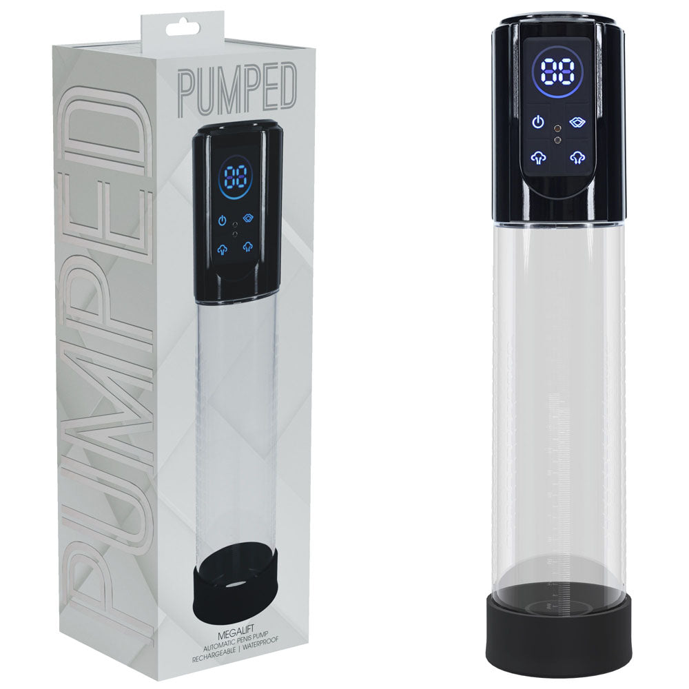 Pumped Megalift Automatic Penis Pump USB Rechargeable Clear Intimacy Device Black PUMPS Male Electric