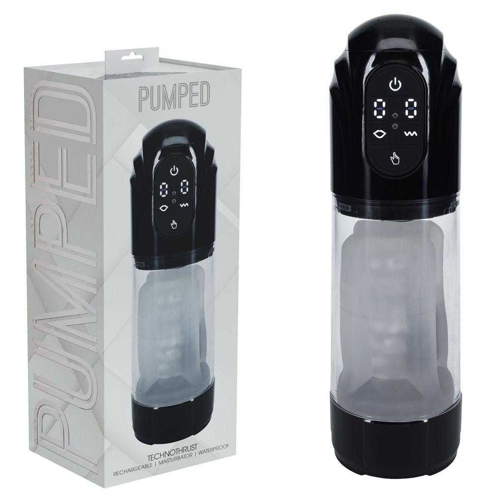 Pumped Technothrust Auto Masturbator Clear USB Rechargeable Intimacy Device Black Strokers - Auto
