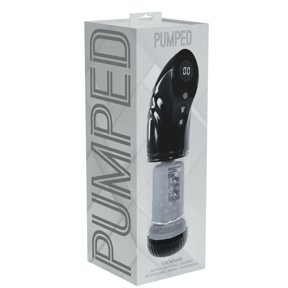 Pumped Strokemate Clear USB Rechargeable Sucking Rotating Thrusting Auto Masturbator PUMPS Male Electric