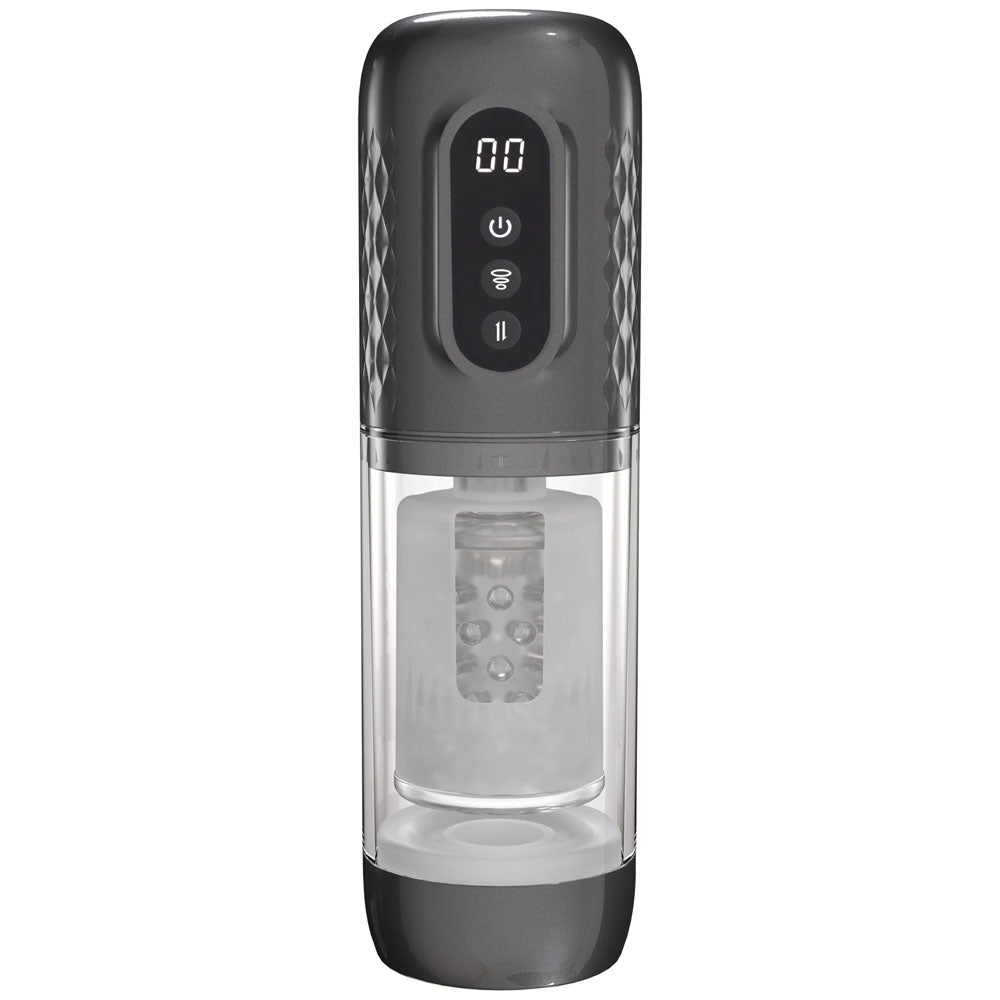 PUMPED Vortex - Gunmetal - Gunmetal Grey/Clear USB Rechargeable Sucking Rotating and Thrusting Auto Masturbator > Sex Toys For Men > Masturbators > Vibrating