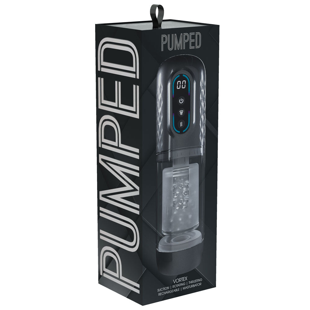 PUMPED Vortex - Gunmetal - Gunmetal Grey/Clear USB Rechargeable Sucking Rotating and Thrusting Auto Masturbator > Sex Toys For Men > Masturbators > Vibrating