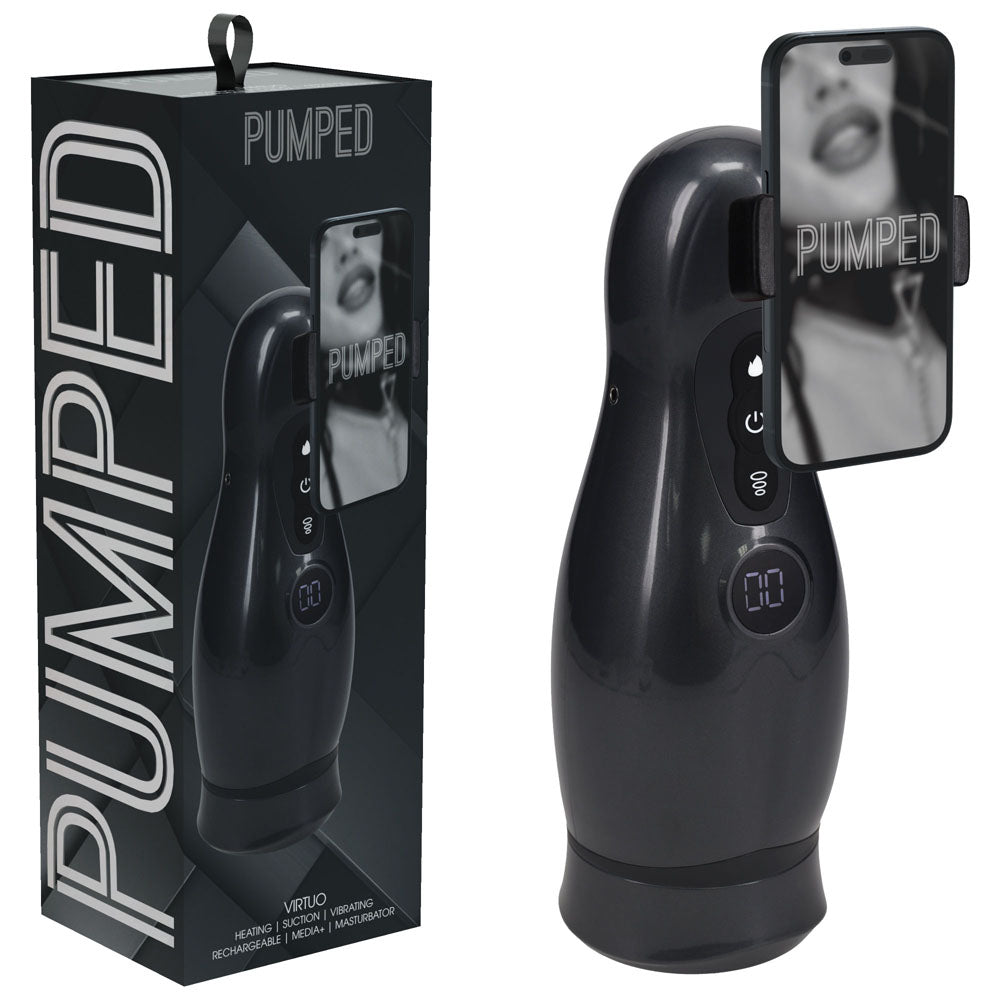 Pumped Virtuo Gunmetal Grey Clear USB Rechargeable Sucking And Vibrating Auto Masturbator Grey PUMPS Male Electric