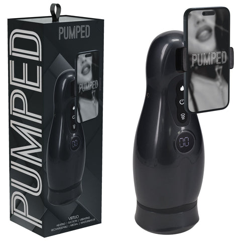 Pumped Virtuo Gunmetal Grey Clear USB Rechargeable Sucking And Vibrating Auto Masturbator Grey PUMPS Male Electric