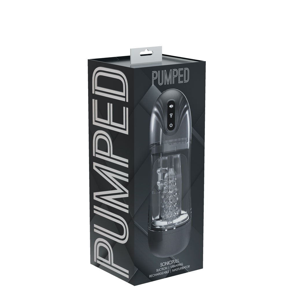 PUMPED SonicPull (Gunmetal Grey/Clear) – USB Rechargeable Sucking Vibrator Masturbator > Sex Toys For Men > Masturbators > Vibrating