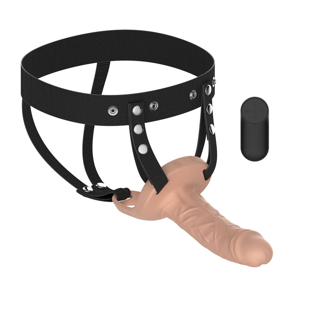 Passion Play Vibrating Hollow Strap-On – USB Rechargeable 15.5 cm Strap-On Flesh > Dildos > Hollow Strap Ons