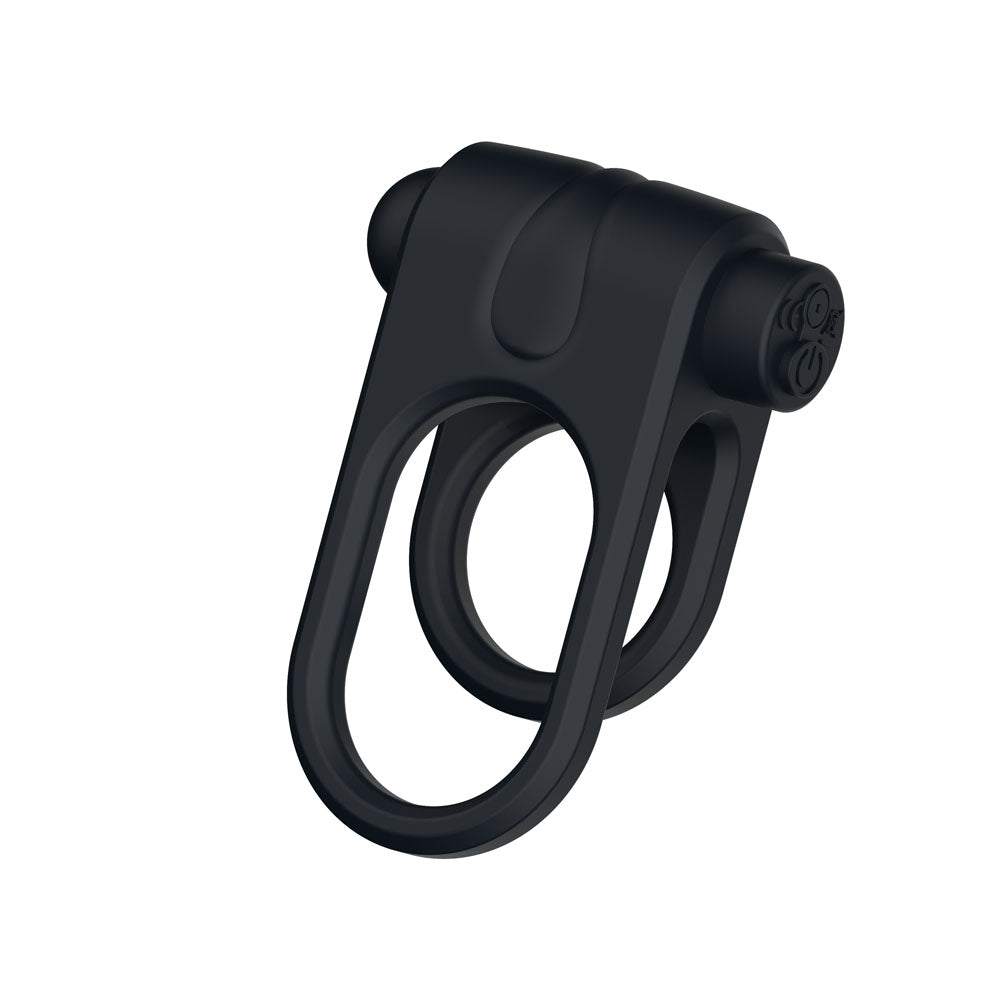 Passion Play Silicone Vibrating Dual Cockring – USB Rechargeable Cockring Black > Cock Ring > Vibrating Main image