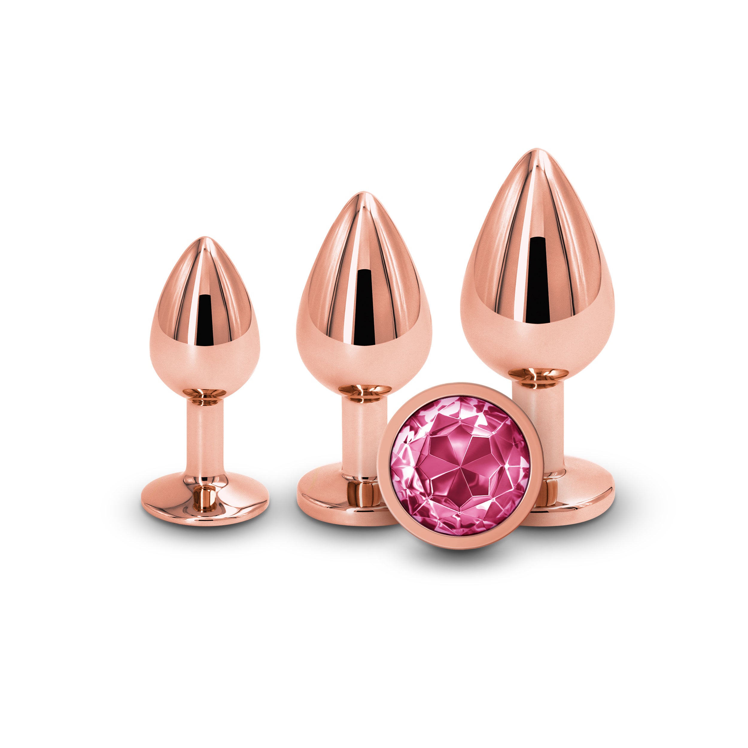 Rear Assets Trainer Kit - 3 Metallic Butt Plugs with Pink Gems Rose Gold > Anal Range > Butt Plug Kits