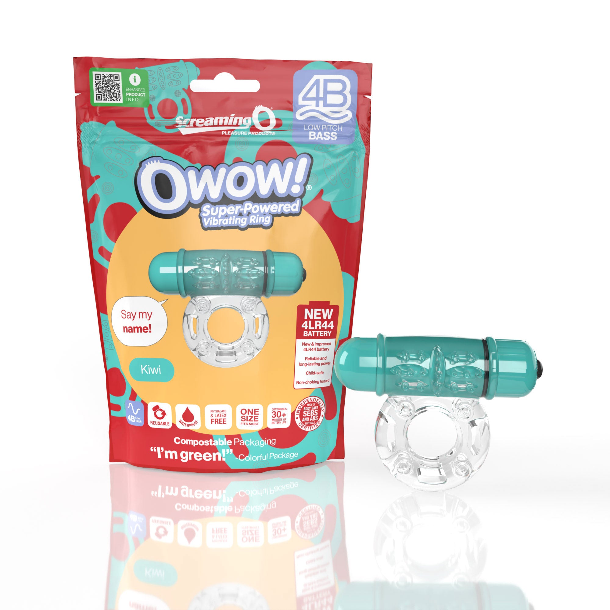 Owow 4B Low Pitch Bass (Kiwi) > Cock Ring > Vibrating