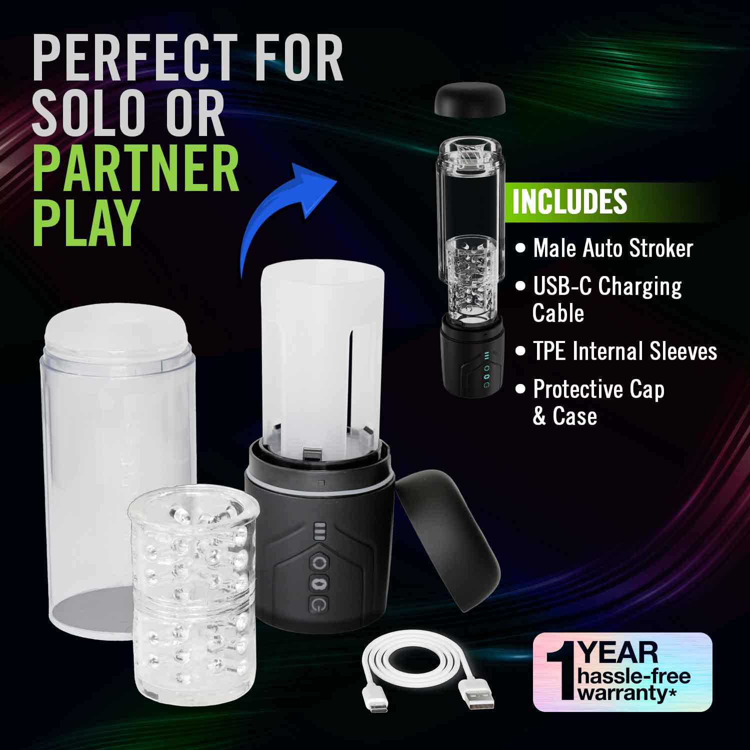 M for Men Whirlwind Pro Black Rechargeable Male Masturbator Strokers - Auto