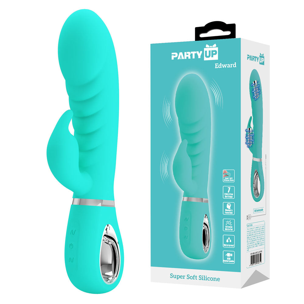 Party Up Edward Rabbit Vibe Teal 20 cm Rabbit Vibrator Teal VIBRATORS-RABBIT