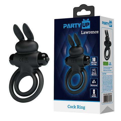 Party Up Lawrence Vibrating Cock Ring for Enhanced Pleasure and Stimulation Black COCK RINGS
