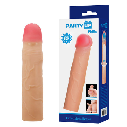 Party Up Philip 3 Inch Penis Extender Sleeve for Enhanced Intimate Experiences Flesh SLEEVES