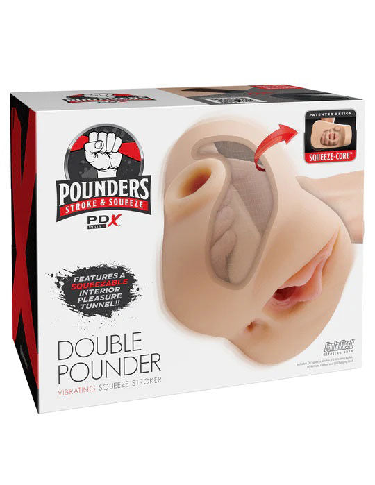 Pdx Plus Double Pounder Vibrating Squeeze Stroker Toy Light > Sex Toys For Men > Masturbators > Manual Main image