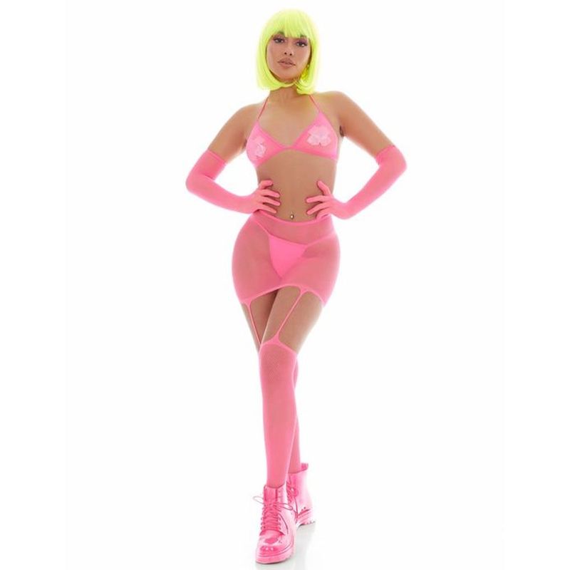 Pink Mesh Bling Ring Set with Pasties and Triangle Bikini Top > Clothes > Bodies and Playsuits Main image