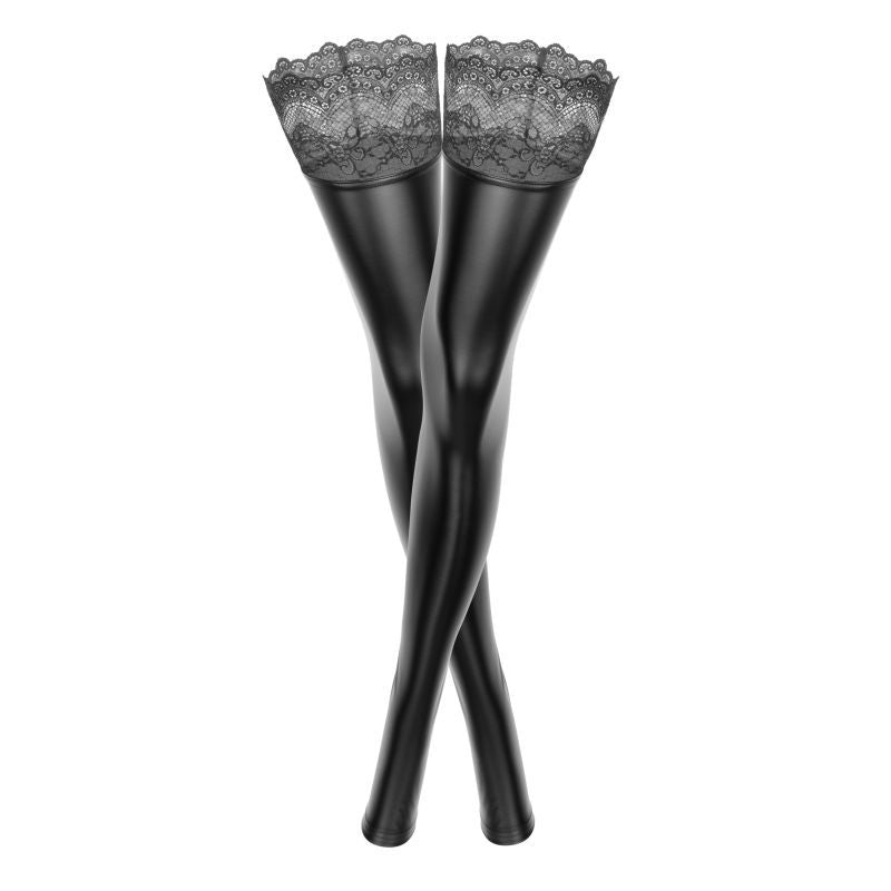 Noir Power Wetlook Stockings with Silicone Lace Band for Hold – Hosiery > Clothes > Hosiery > Stockings Main image