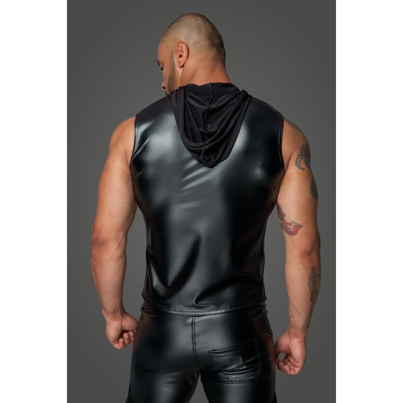 Powerwetlook Sleeveless Hooded Shirt with Two Way Zipper Mens Apparel