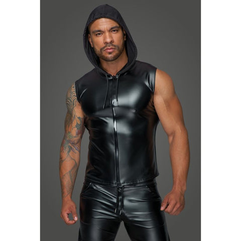 Powerwetlook Sleeveless Hooded Shirt with Two Way Zipper Mens Apparel