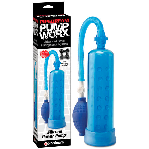 Pump Worx Silicone Power Pump Penis Pump for Enhanced Erections Blue Pumps