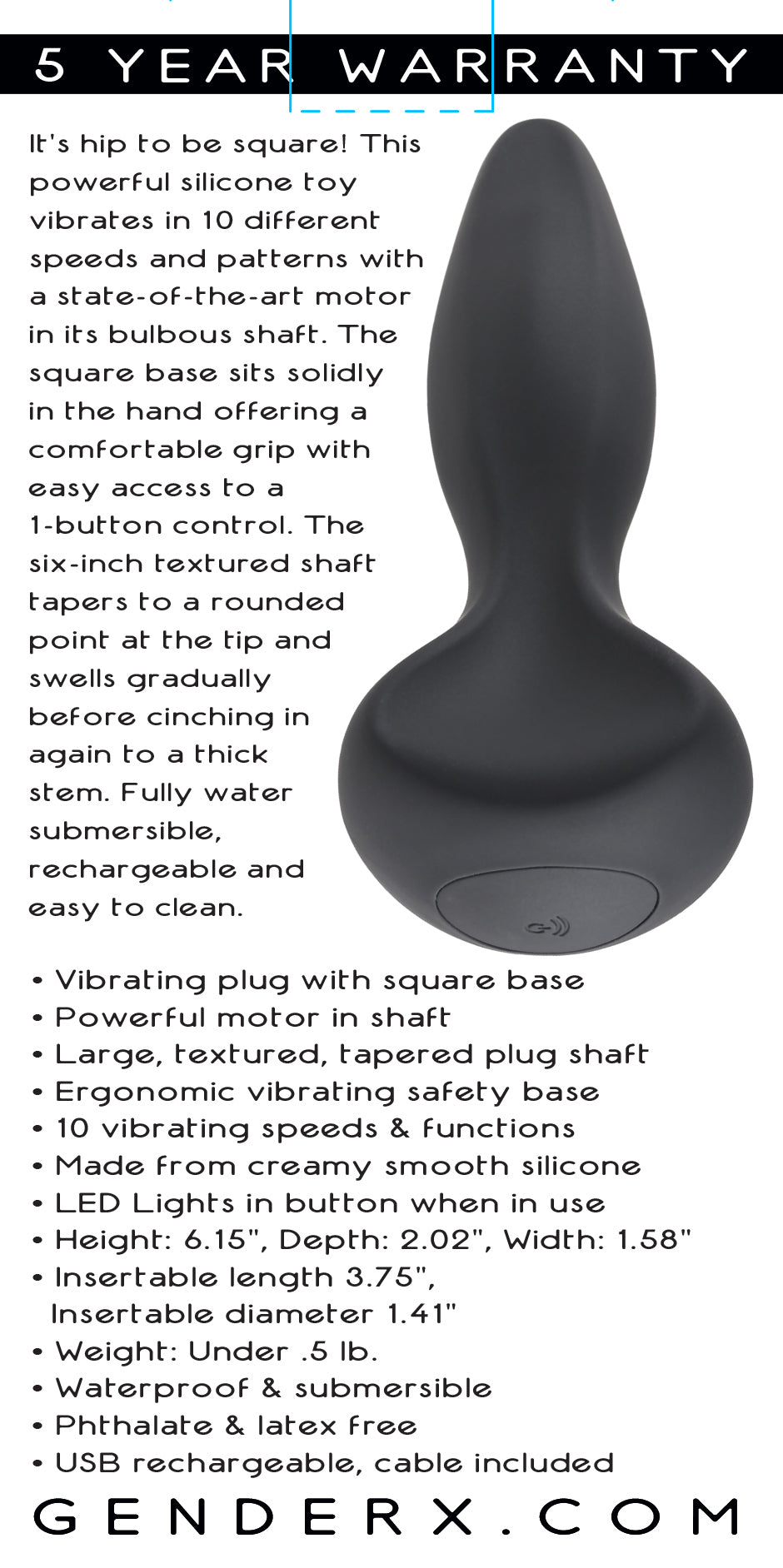 Gender X HIP TO BE SQUARE - 6 Inch Vibrating Plug Butt Plugs - Vibrating