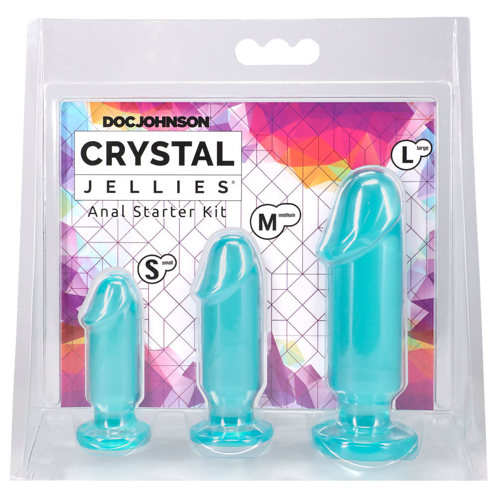 Crystal Jellies Anal Starter Kit (Teal) – 1 Inch Beginner Butt Plug Set > Anal Range > Butt Plug Kits