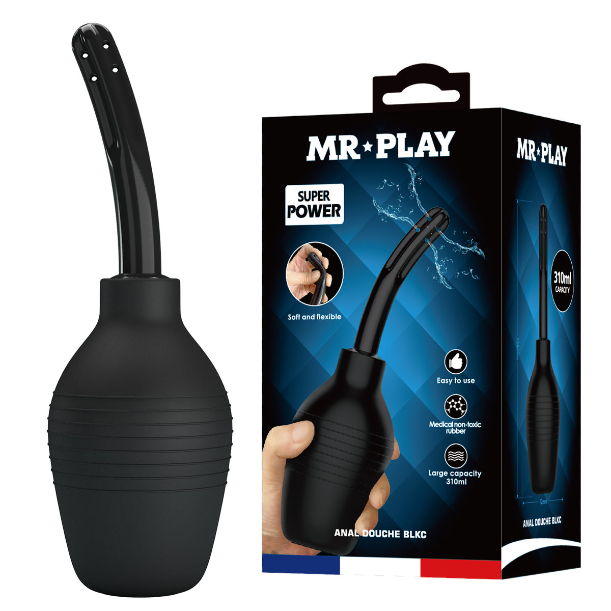 Mr Play Unisex Anal Douche 310ml Silicone Large Capacity Black Douches