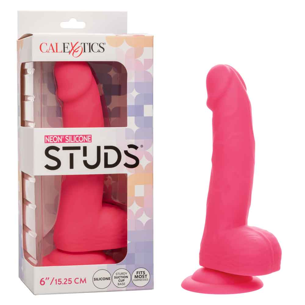 Neon Silicone Studs 6 Inch 15.25 cm Pink Silicone Dildo With Suction Cup Base Pink > Dildos > Realistic Dildos