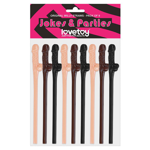 Lovetoy Pack of 9 Willy Straws – Drinking Straws Set Flesh, Brown, Black > Novelties > Party Supplies